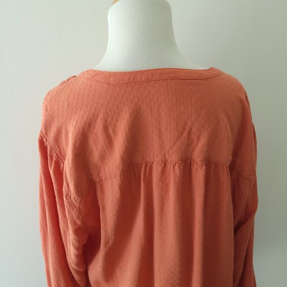 Torrid Coral Dobby Peasant Blouse Popover Rayon Tie Neck 2 - Picture 5 of 11